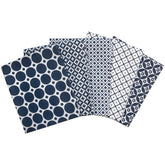 Navy and White Cotton Fat Quarters Fabric Bundle Pack of 5